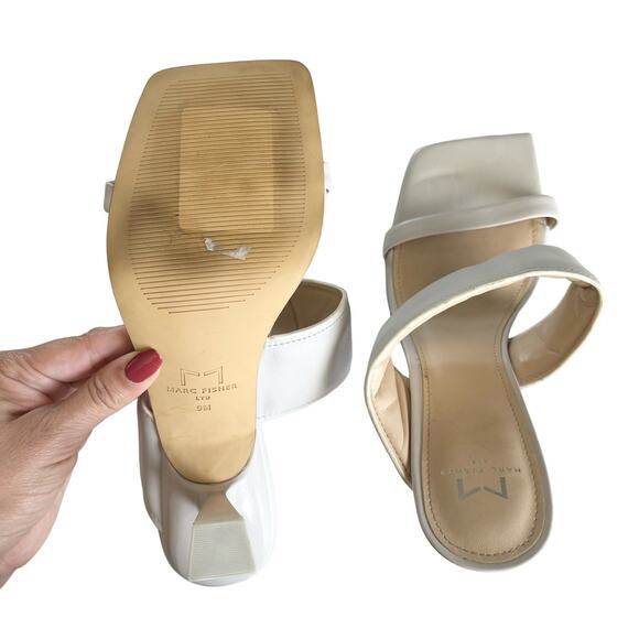 Marc Fisher Deann White Square Toe Asymmetrical Strap Heel Sandals Size 9 - Picture 5 of 7